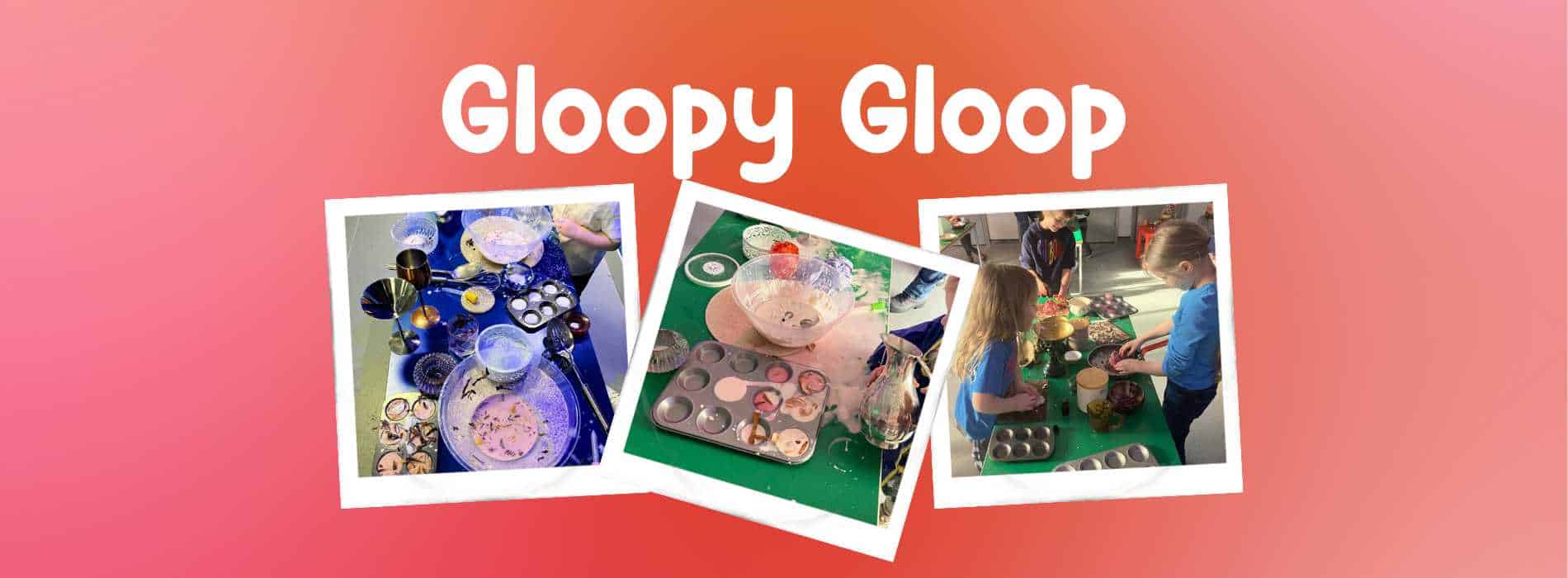 mixing, pouring, plodging and playing with ingredients to create gloopy gloop as part of our authentic play series